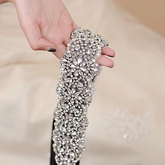 silver beaded belt for dress Kara beaded lace Bridal sash, lace wedding belt, Bridal sash, wedding dress sash, S main image 0